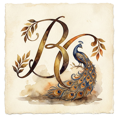 B & C monogram with peacock
